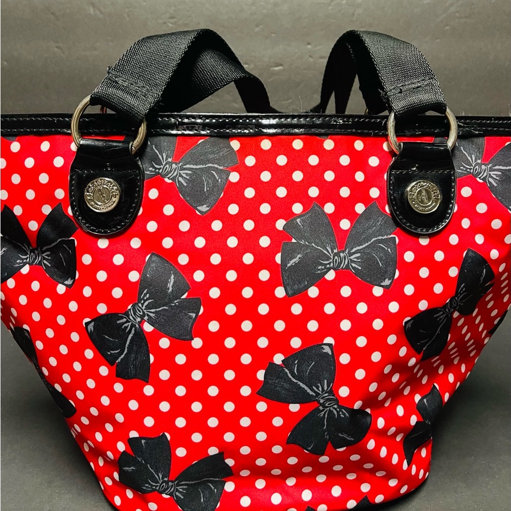 Betsey Johnson Red Polka Dot Tote with Black Bow Accents - Picture 4 of 7